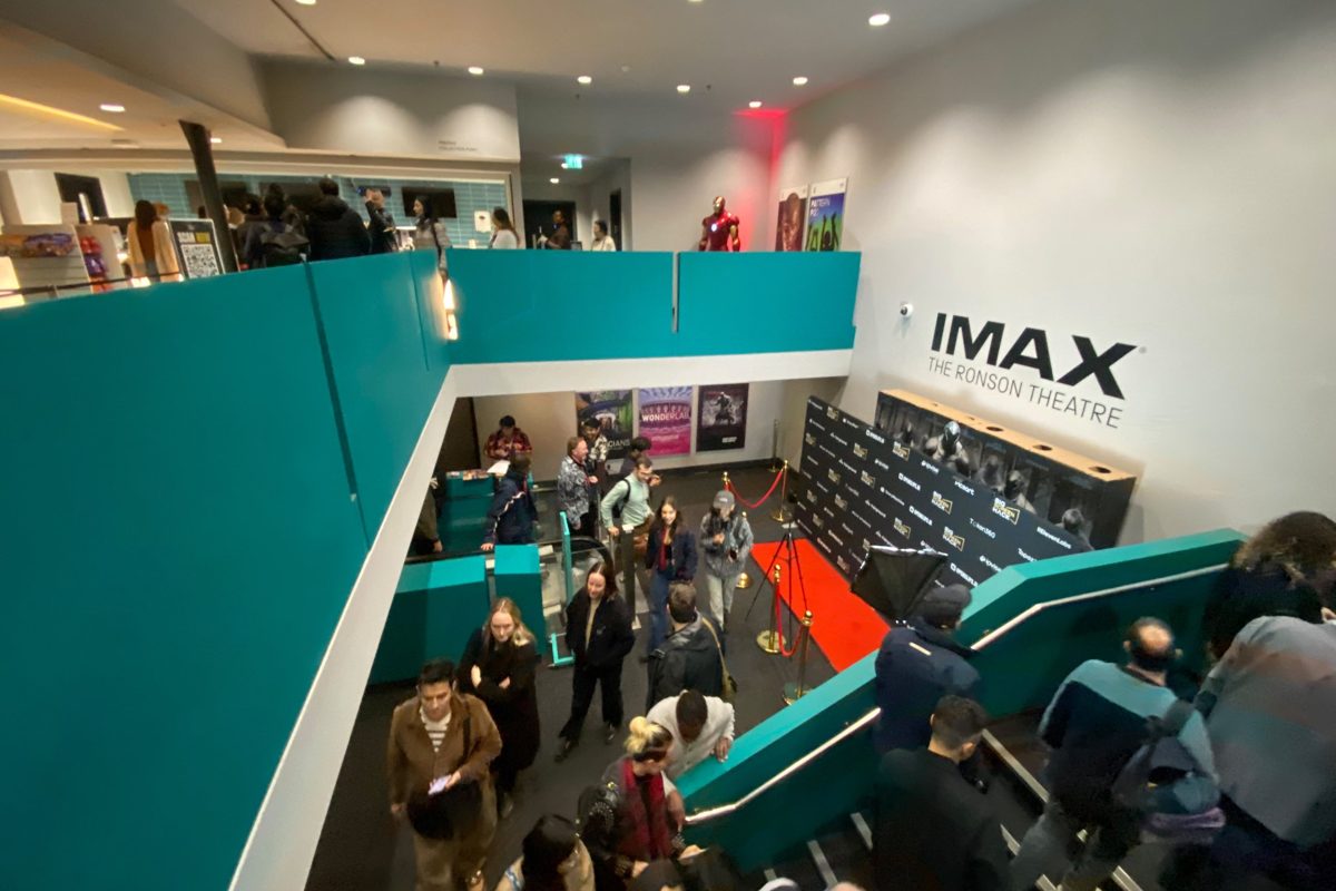 The IMAX foyer packed with guests and the red carpet